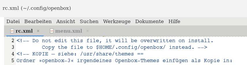 Kommentar in menu.xml, rc.xml